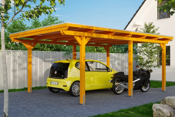SkanHolz SKAN HOLZ Carport Emsland 404 X 604 Cm Mit EPDM-Dach, Lasiert In Eiche Hell 3